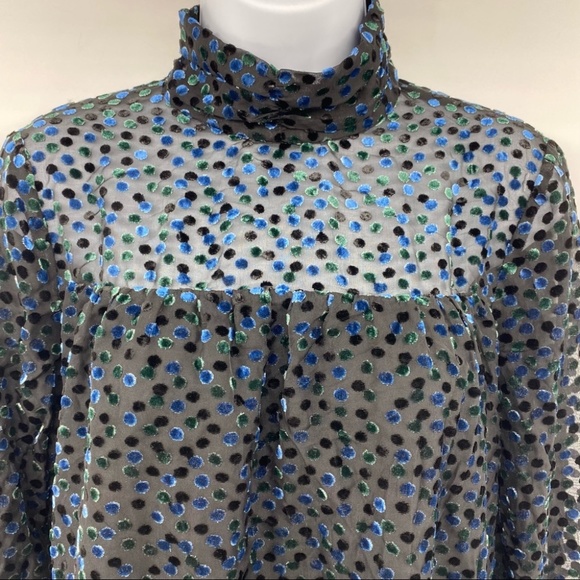 See U Soon | Black Velvet Dot Long Sleeve Dress with High Neck | Small New - Picture 5 of 10